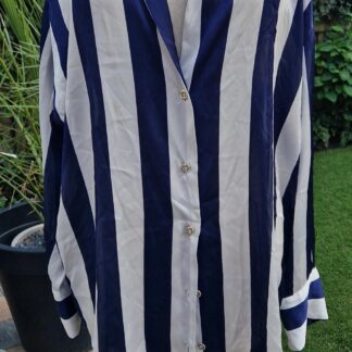 L - Zara blouse blauw wit (1025bak)