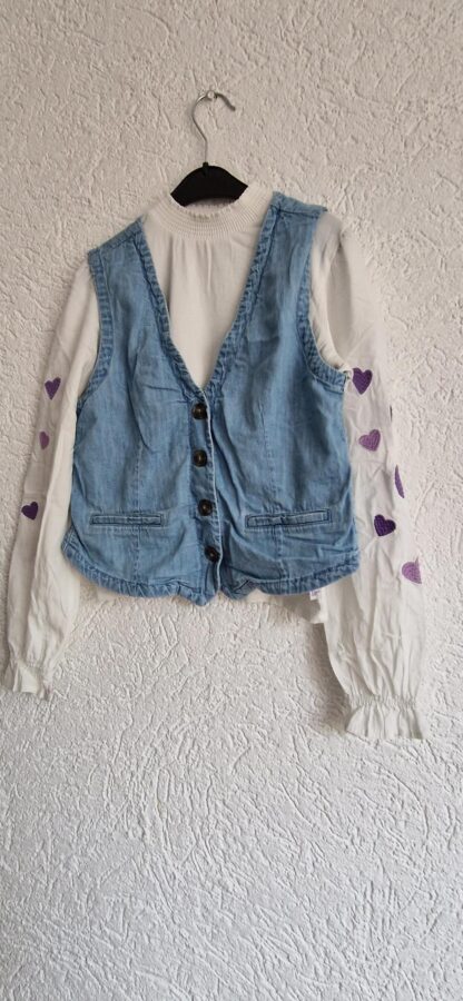 146 152 WE tuniek wit met jeansgilet (1025jac)