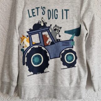 128 - C&A hoodie zilvergrijs print (1025jac)