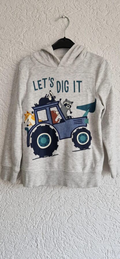 128 - C&A hoodie zilvergrijs print (1025jac)