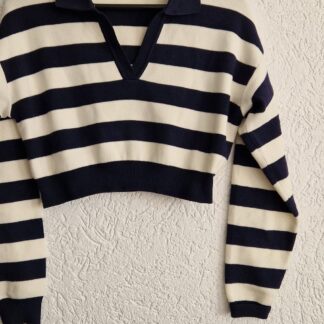 XS - Bershka trui gestreept marineblauw roomwit (1125did1)