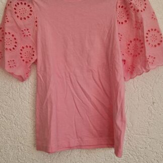 XS - H&M roze shirt bewerkt mouwtje (1125did3)