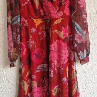 36 38 - Bodyflirt jurk rood roze bloemen (1125nat)