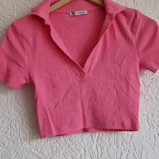 M - Zara cropp top roze kraag (1225ang5)