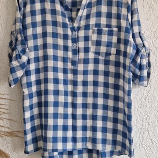 M - Blouse tuniek ruit blauw wit (0226ab)
