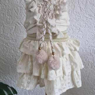 086 - Ecru Frans setje met bolletjes (0226el)