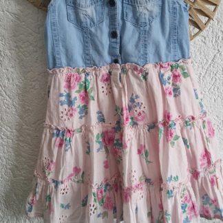 098 104 - Domino Girl denim bloementjes jurk (0226el)