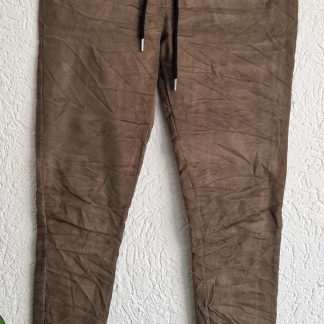 36 38 - Suedeachtige broek taupe en zwart (0326ab)