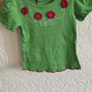 074 - Lief! groen shirtje bloementjes (0326ut)
