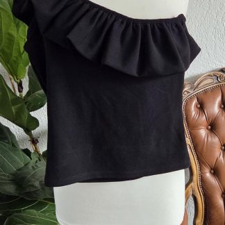 XS - H&M top zwart one shoulder (0326did)