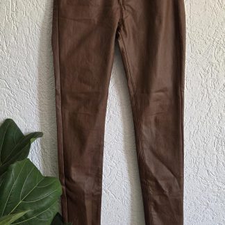 38 - Bruine vegan leren tregging als nieuw (0526prv)